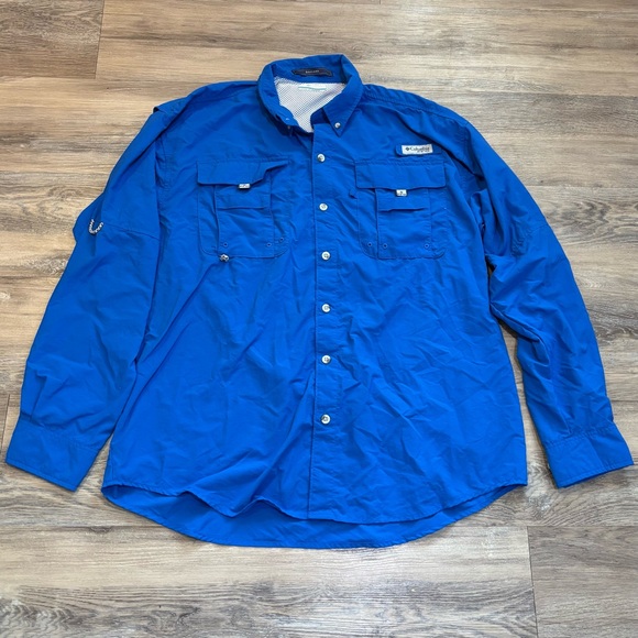 Columbia Bahama PFG Omni shade Long Sleeve Blue Vented Fishing Shirt Sz medium - Picture 1 of 6